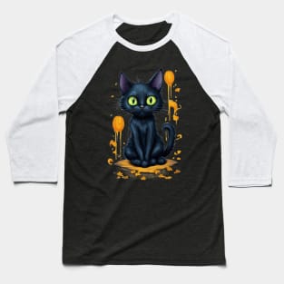 Spooky black cat in haloween Baseball T-Shirt